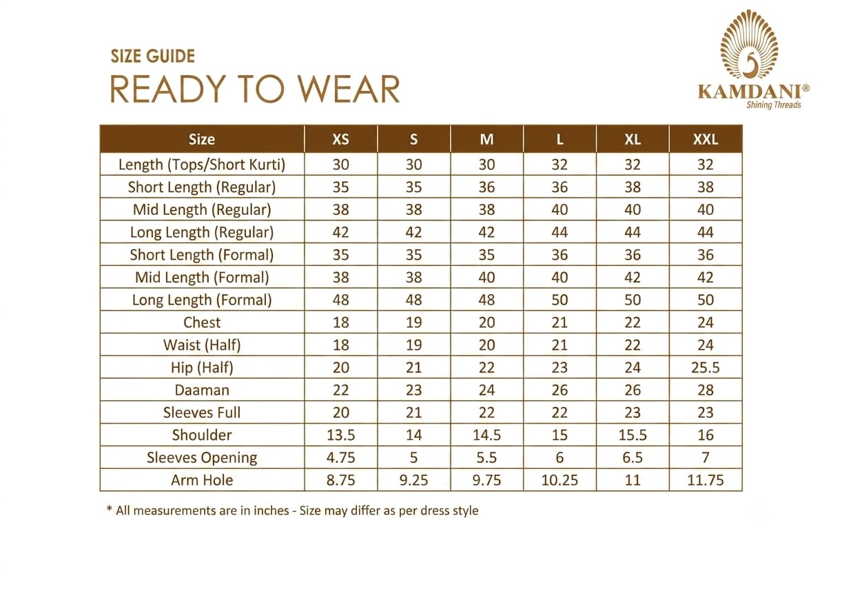 Kamdani Size Chart
